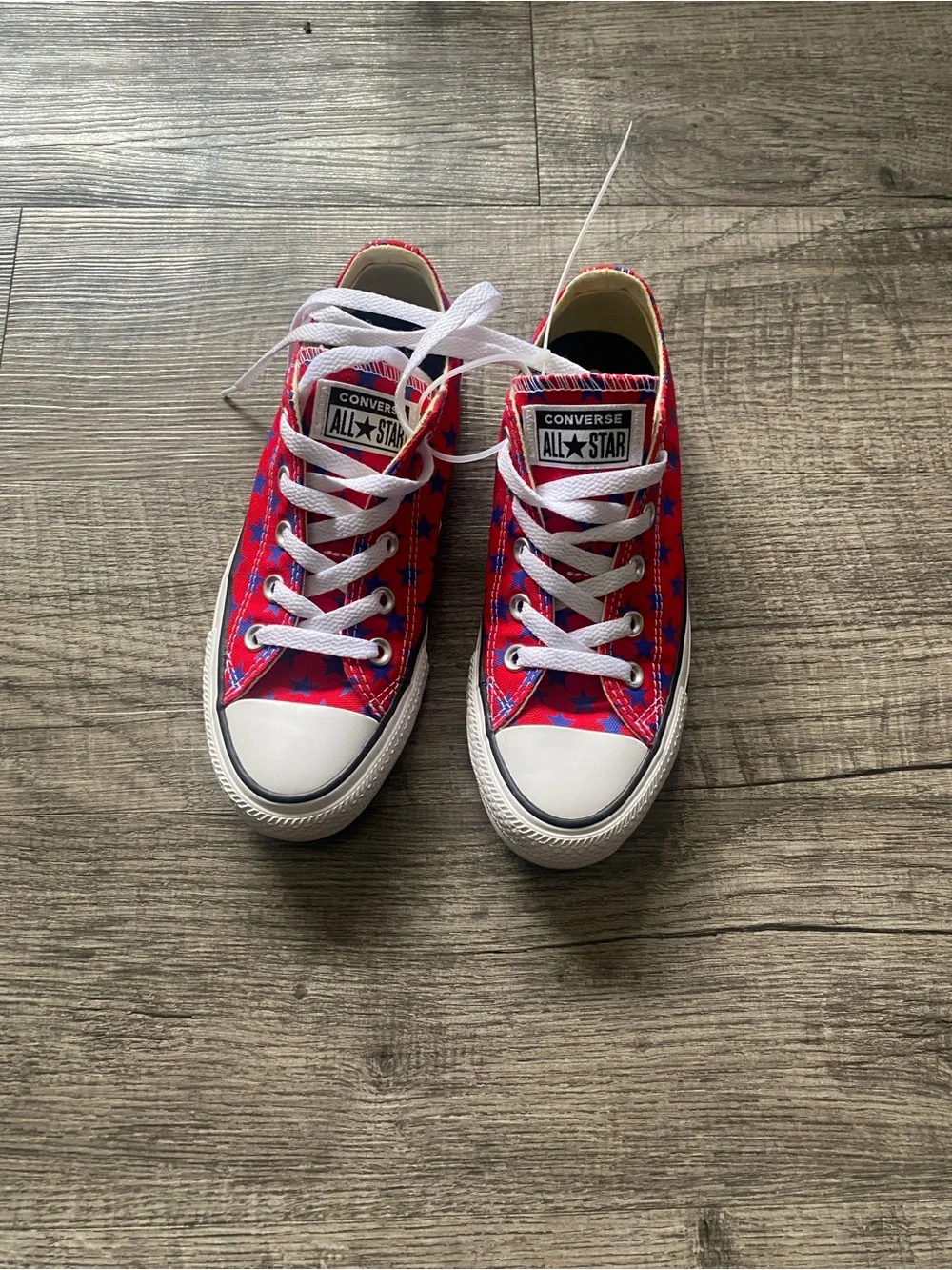 Womens Red Star Print Canvas Sneakers with White Laces - Picture 2 of 8